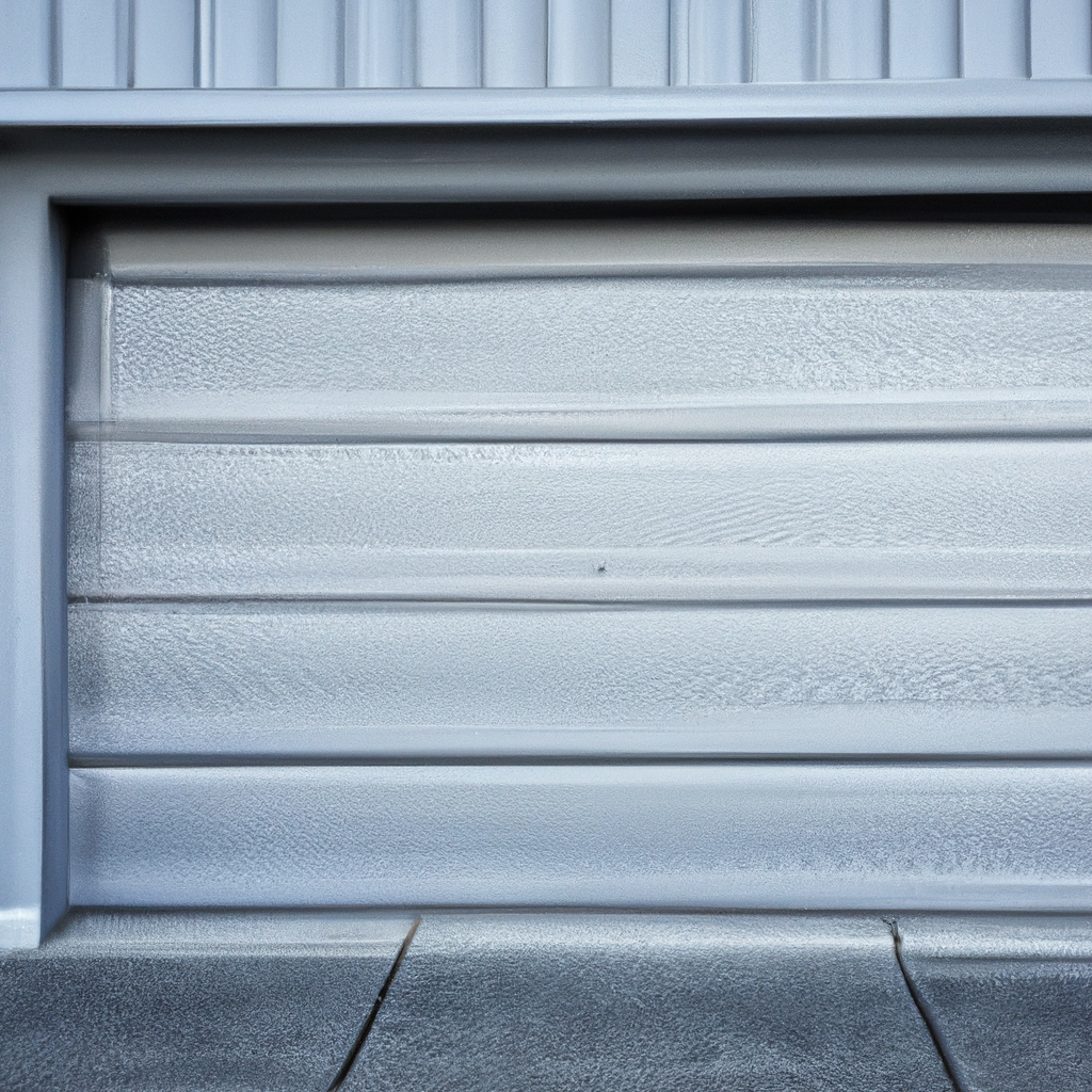 Clean, closed commercial garage door in a small-town Mendham, NJ business district with steel panels.