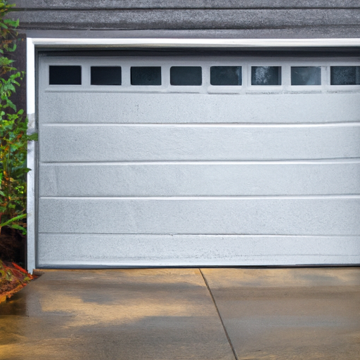 Modern insulated garage door on a Mendham, NJ home showing perimeter seal and threshold.