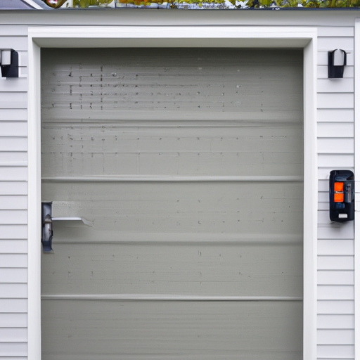 Suburban Mendham driveway with a modern insulated steel garage door and visible smart keypad in daylight.