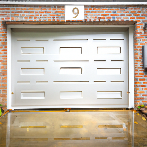 Suburban Mendham garage exterior with a modern steel door and visible weather seal on a damp overcast day.