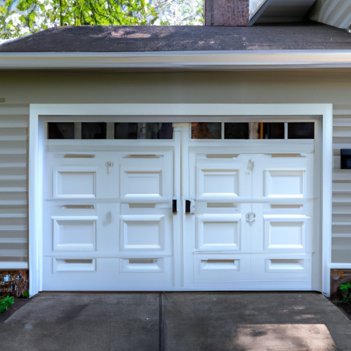 Closed residential garage door on a Mendham, NJ home showing panels, hardware and driveway in natural daylight.